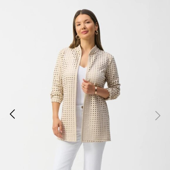 Joseph Ribkoff Laser Cut Suede cover up Jacket - Picture 7 of 9